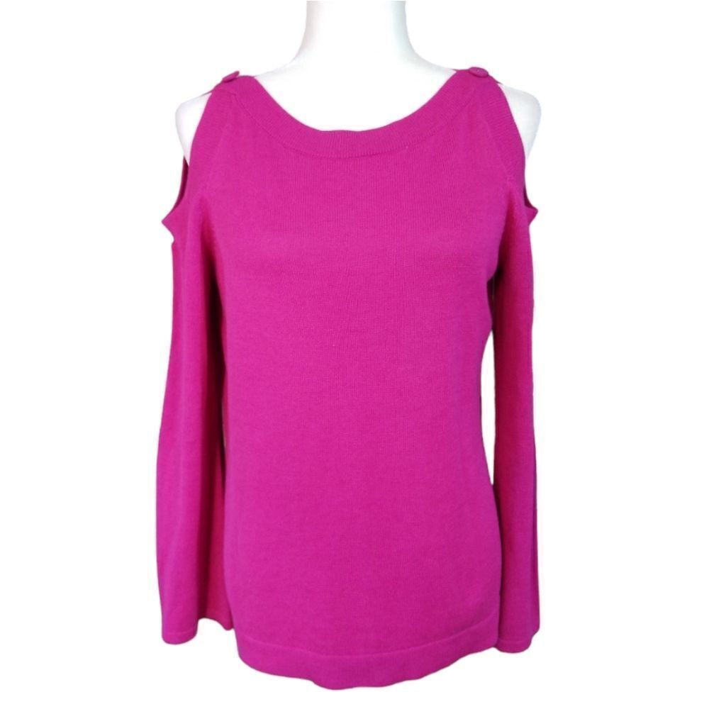Etcetera Cutout Shoulder Flare Bell Sleeve Magenta Pullover Sweater Size Medium